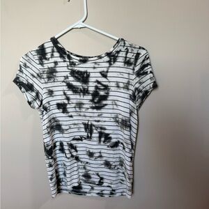 American Eagle Outfitters Black and White Striped Tie-Dye Tee